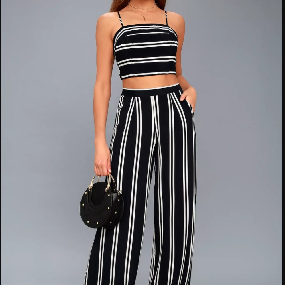 Lulu's Navy Blue & White Stripe Two-Piece Jumpsuit